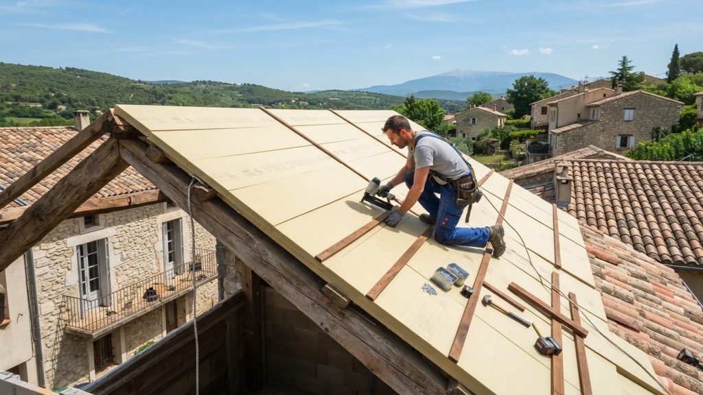 Isolation sarking : panneaux rigides posés sur les chevrons