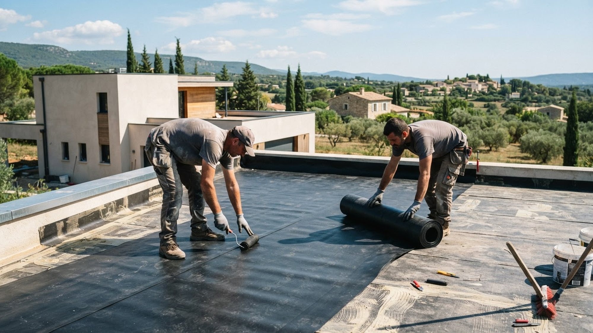 Pose d'une membrane EPDM sur un toit plat