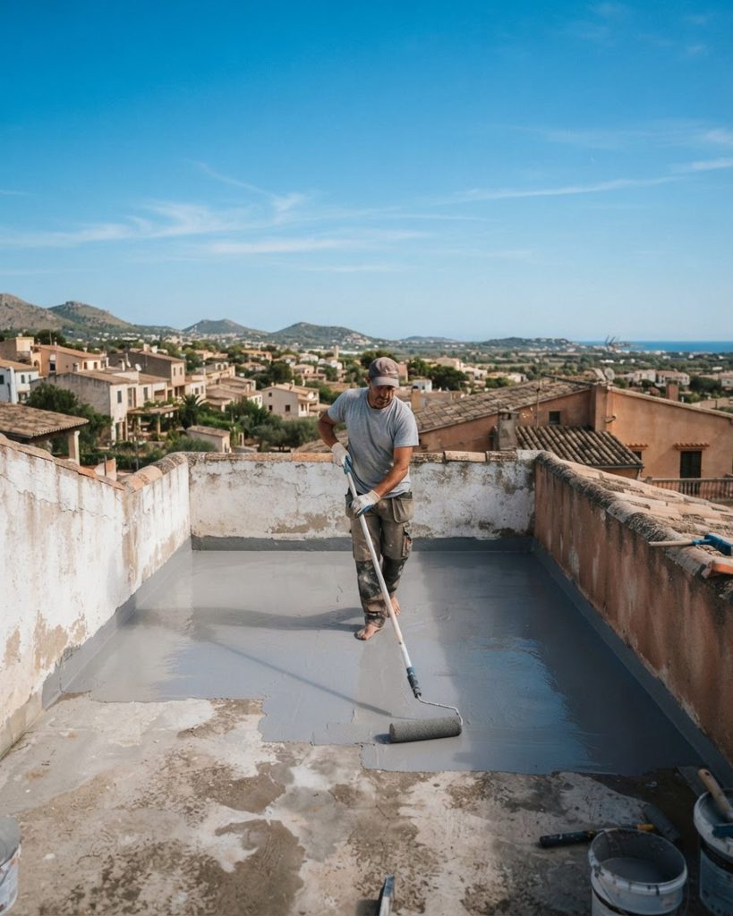 Application d'une résine d'étanchéité sur une toiture-terrasse
